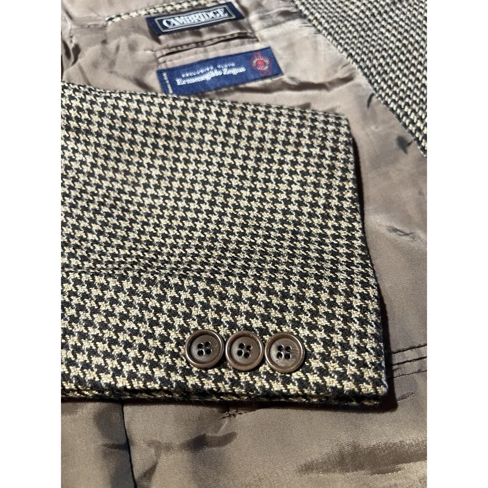 Vintage Zegna x Cambridge Wool Cashmere 46-48L Black Tan Houndstooth Sport Coat - Picture 10 of 16